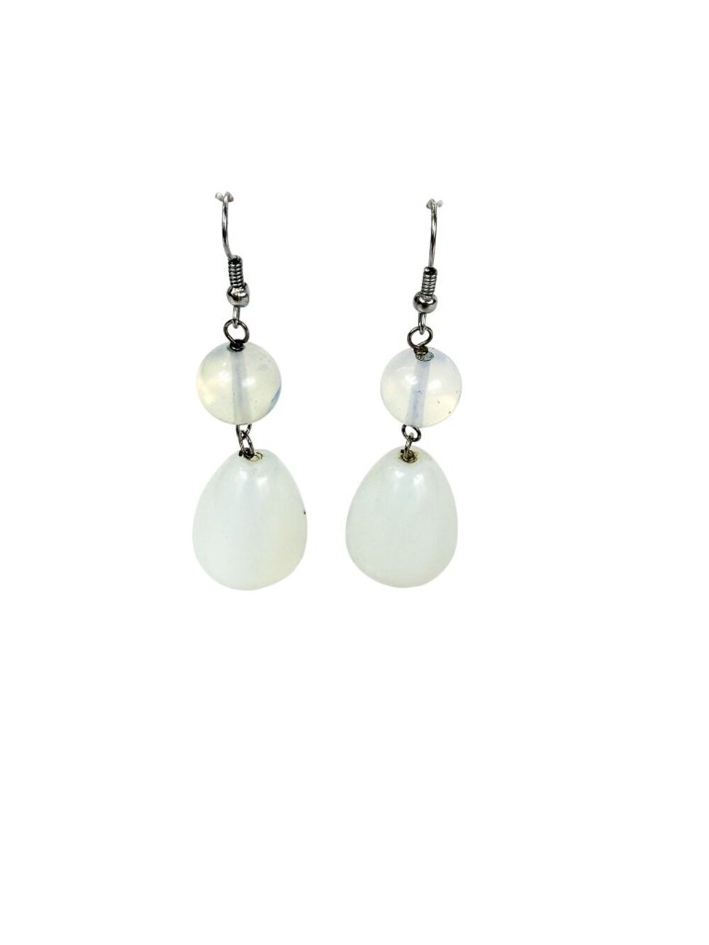 Vintage Opalescent Glass 2-Tier Drop Dangle Pierced Ear Earrings